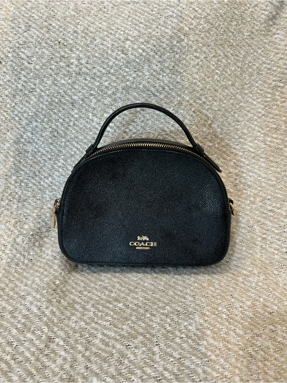 Coach Black Leather Mini Dome Top-Handle Bag with Gold Logo EUC